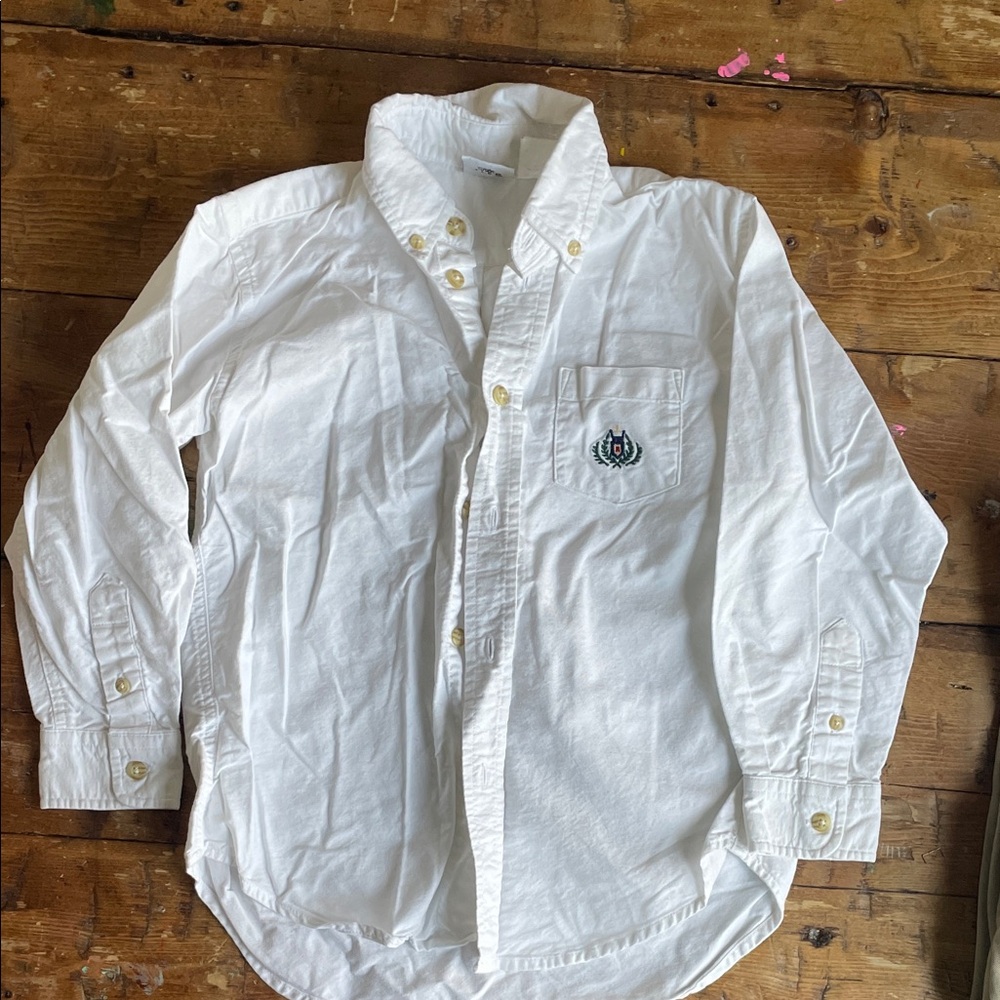 Kids White Button-Down Shirt with Embroidered Crest